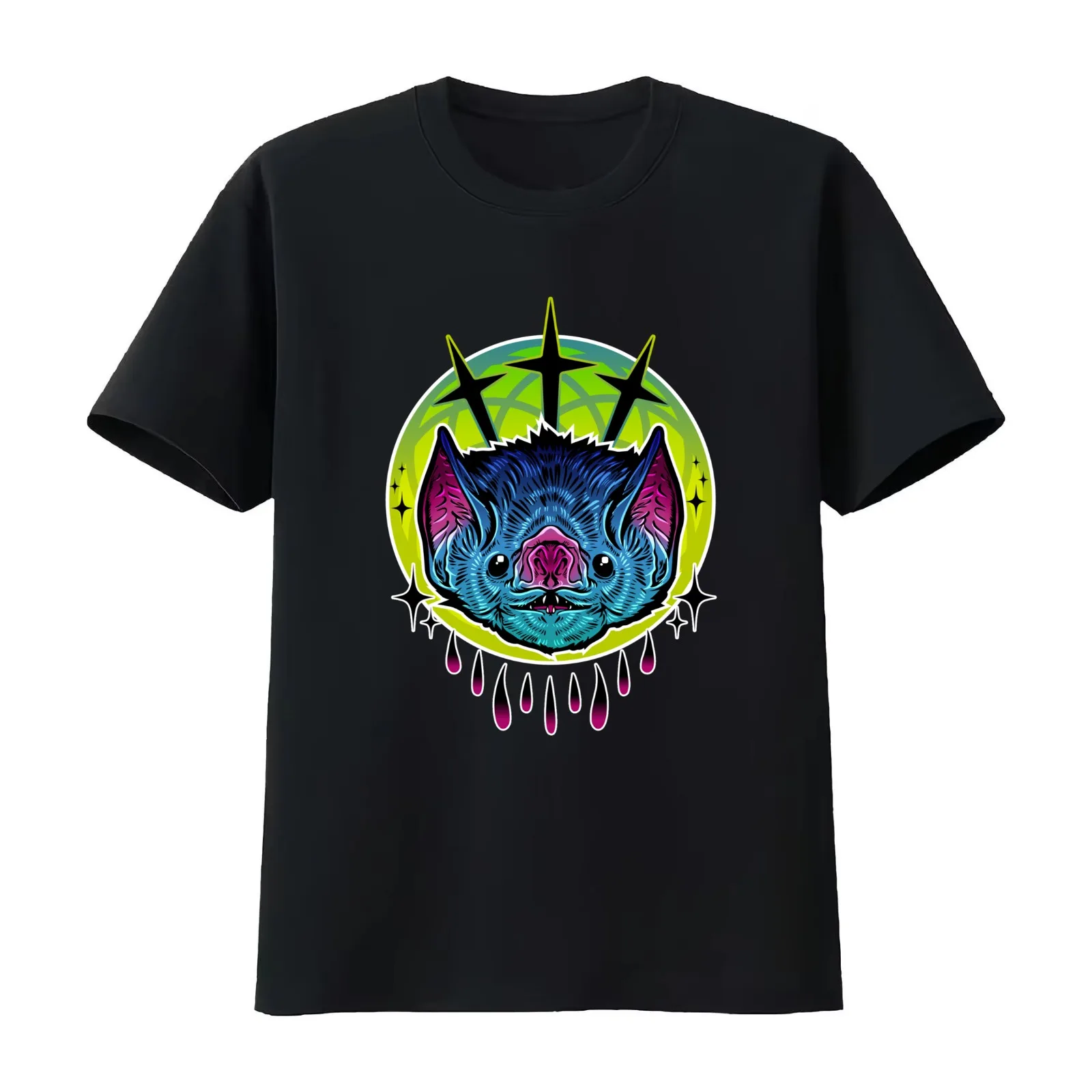 Neon Bat T-Shirt Summer Casual Cotton Tee Oversized Streetwear Tops Vintage Graphic Print Loose Fit Short Sleeve