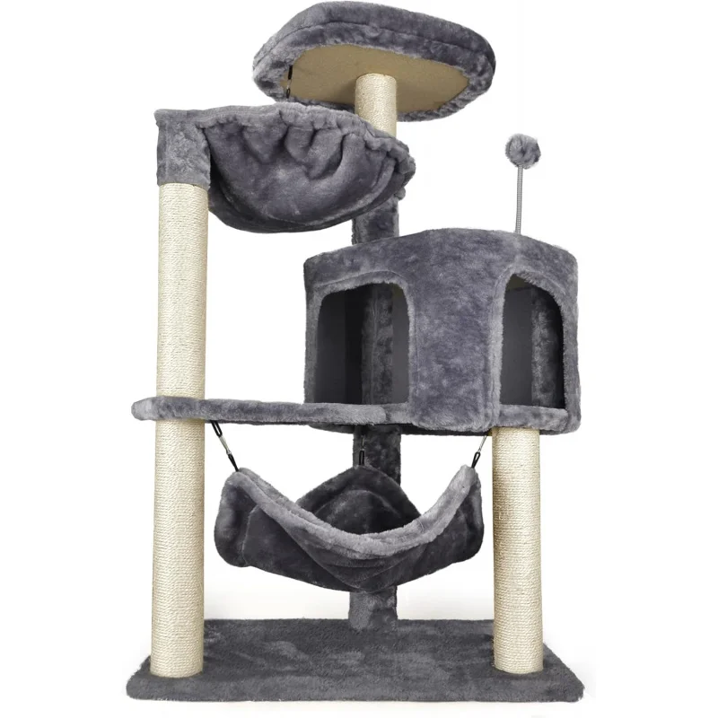 Cat Tree with Cat Condo and Big Hammock, Grey