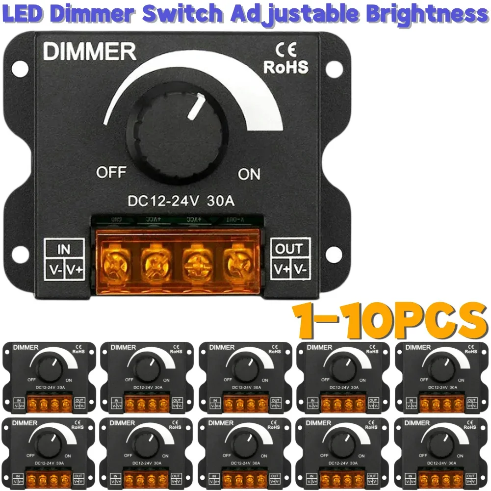 

1-10PCS 30A LED Dimming Controller Brightness Dimmer Controller PWM Digital Stepless Dimming for Lamp Strip Single Color Lamp