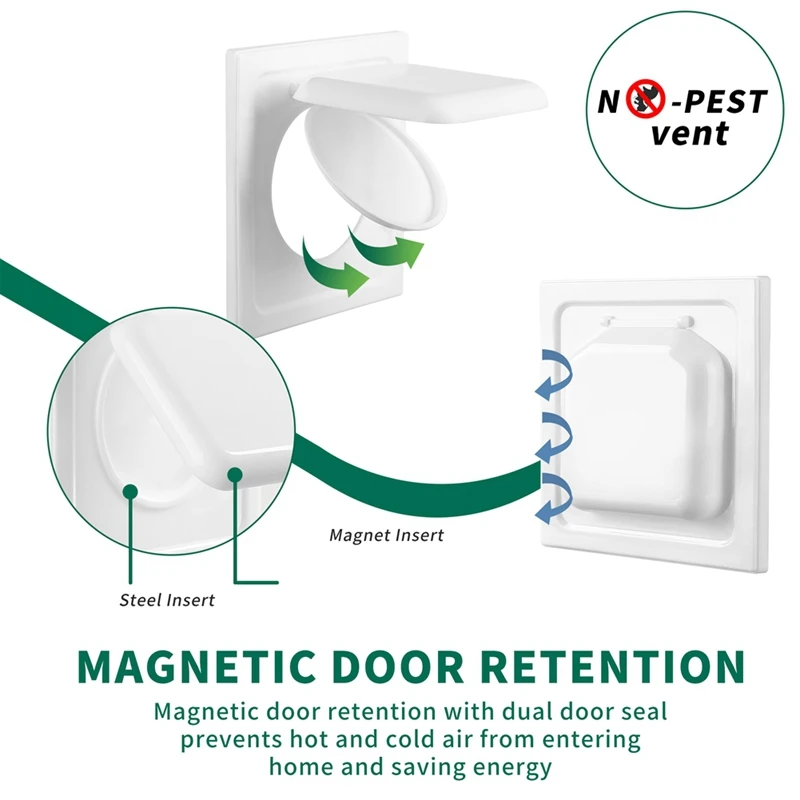 Dual Door Dryer Tampa de ventilação plástica, 4 Polegada, plástico, tampa de ventilação ao ar livre, sem fiapos coletando tela, 1 pc