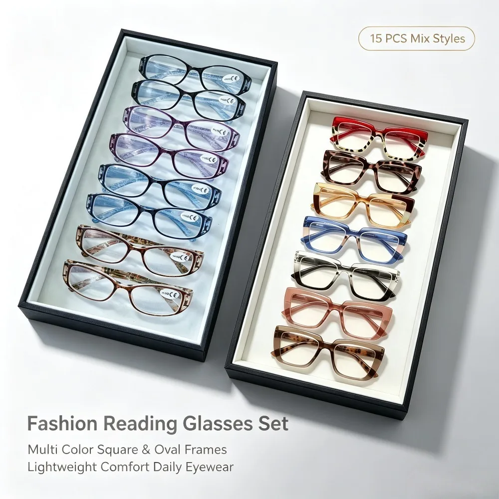 15 Pairs of Color Striped Reading Glasses - Suitable for Both Men and Women, Essential for Daily Office Work, High-Quality Fashionable Glasses, Durable Vision Aids, Ideal Choice for Book Fans, Multi-Packaged High-Quality Reading Glasses, Random Colors