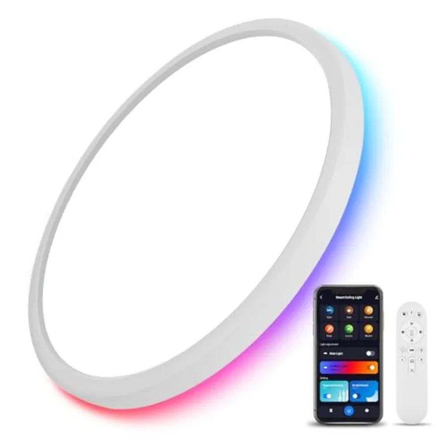 

Умный потолочный светильник RGB LED с пультом ДУ, 12 дюймов, Wi-Fi, встраиваемый, совместим с Alexa и Google Home, 24 Вт = 2400 лм, с регулировкой яркости
