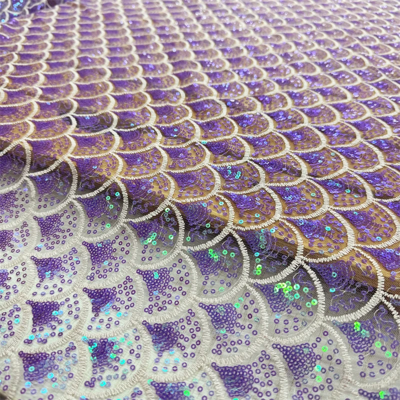 1 Yard Laser Mermaid Scales Sequin Embroidery Mesh Fabric Creative Dress Stage Performance Costume Diy Fashion Designer Fabric