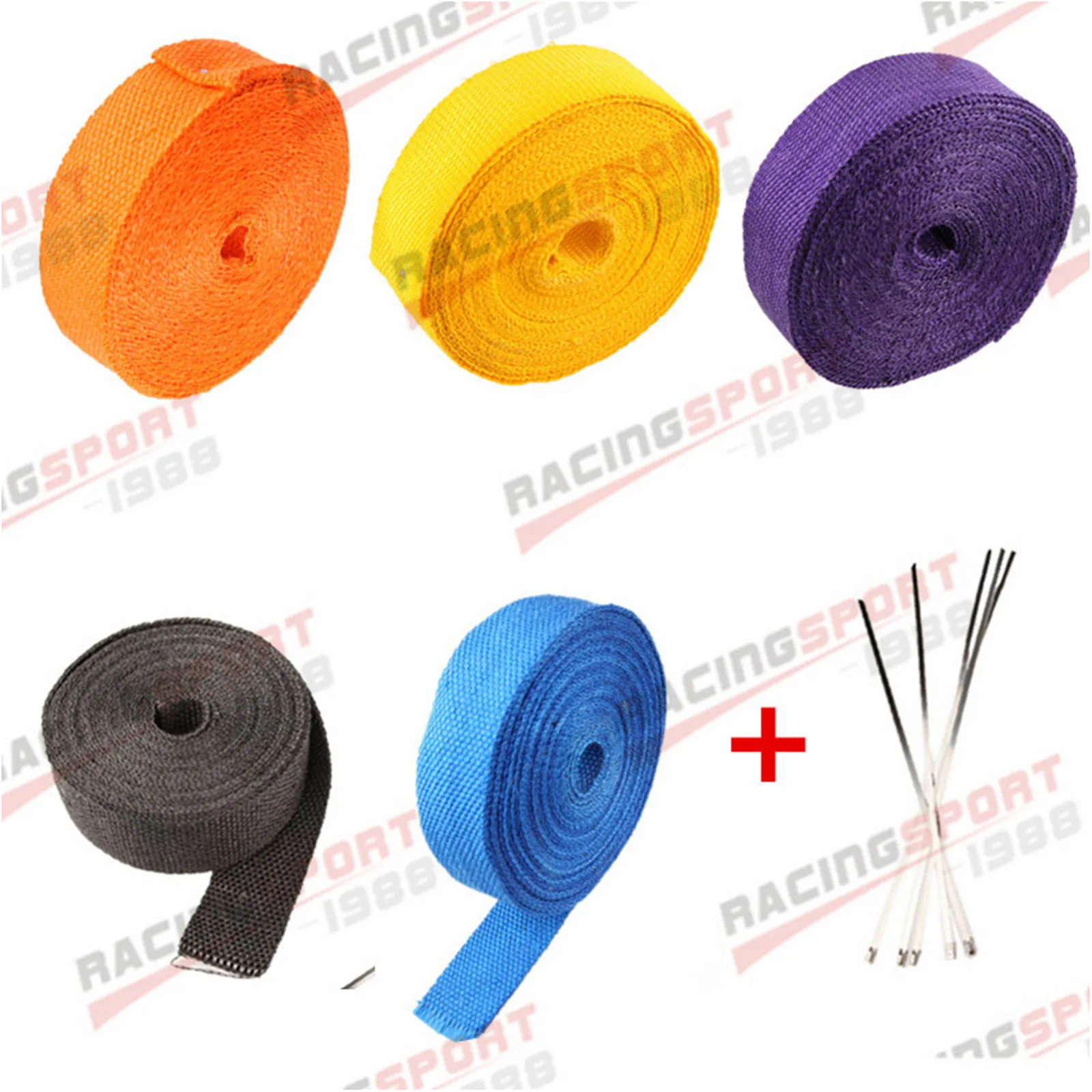 

2" 25FT Fiberglass Exhaust Header Thermo Heat Wrap Tape BLACK/PURPLE/RED/TAN/GREEN/YELLOW + 5 Ties Kit