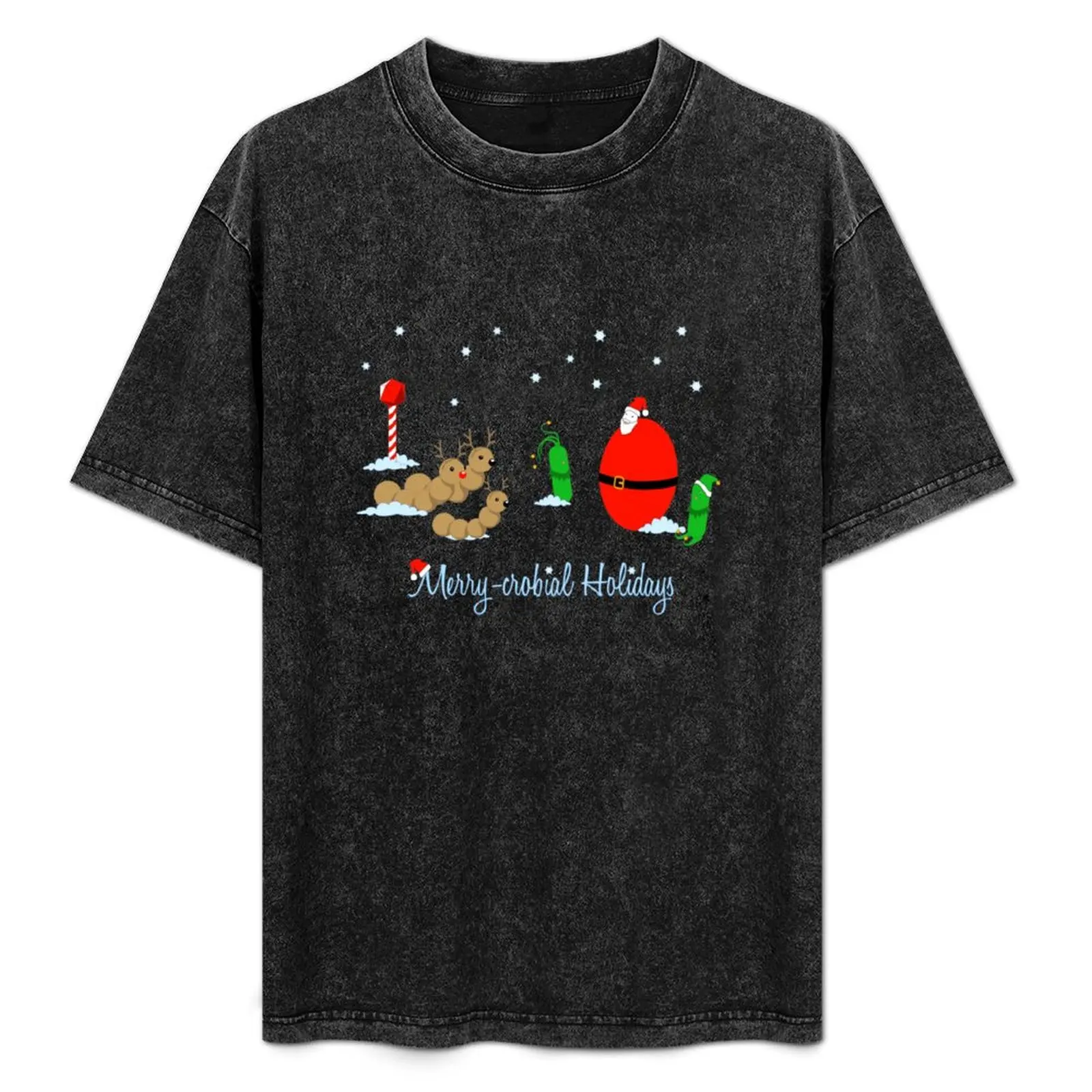Merry-crobial Holiday Greetings T-Shirt Casual Basic Short Sleeve T-Shirt
