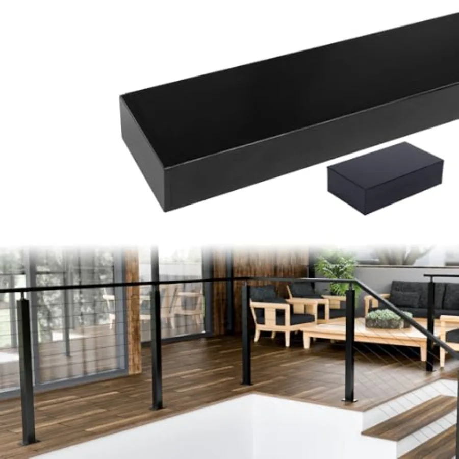 6'6" Aluminum Black Cable Railing Handrail Rectangular Handrail for Cable Railing System Top Rail Deck Stair Indoor Outdoor Len