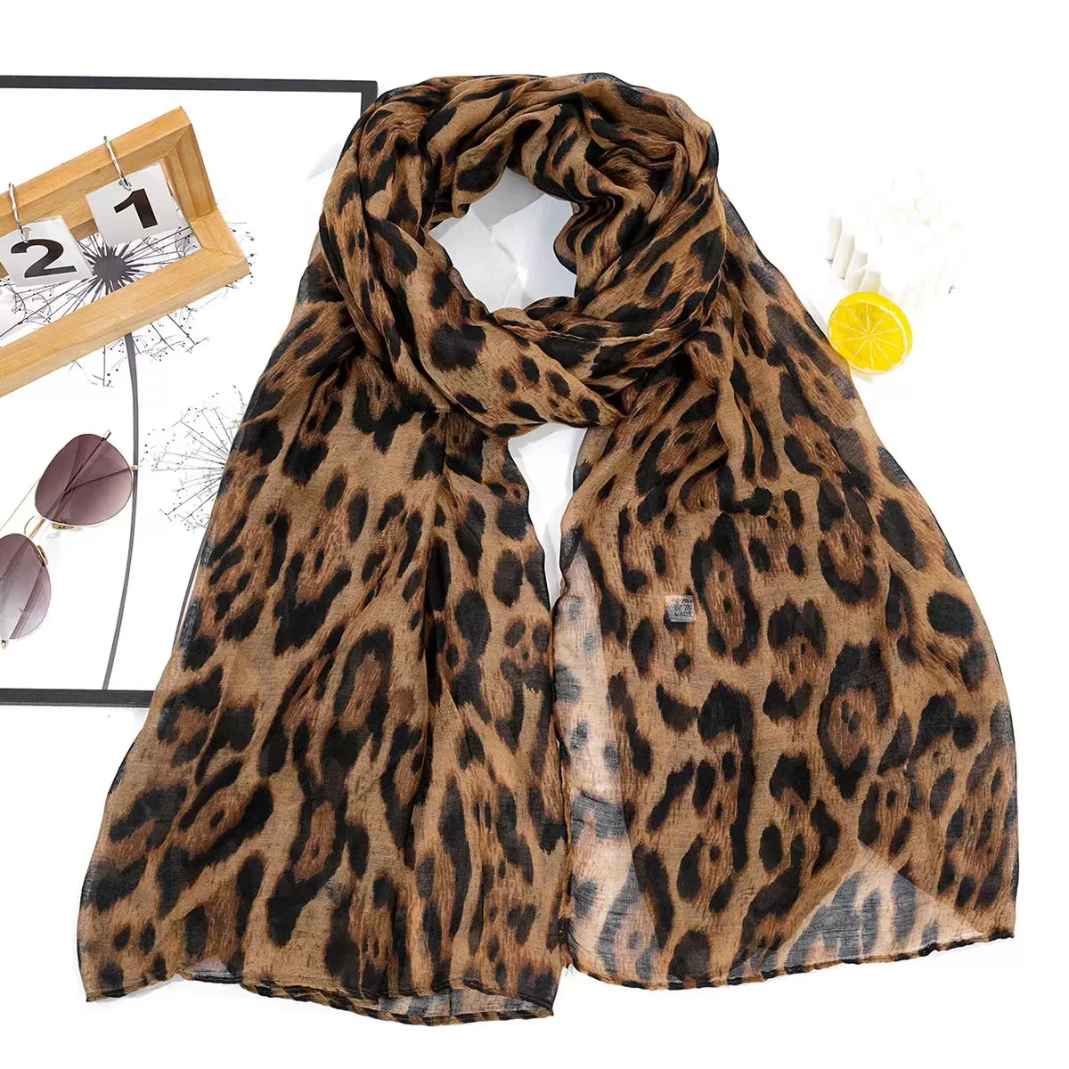 Cross-border for spot Europe and the United States classic fashion leopard print long Balinese yarn print fashion scarf female s