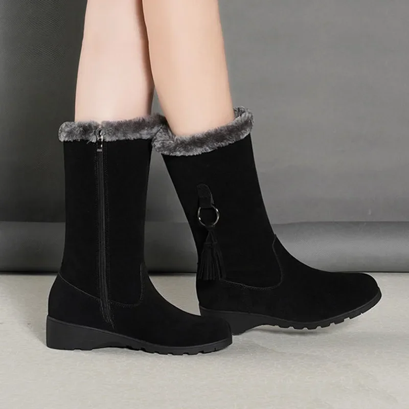 Women Snow Boots Winter Female Boots Thick Plush Zipper Non-slip Thigh High Boots Fashion Warm Fur Woman Winter Shoes