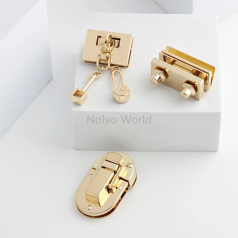 4/10/30Sets Gold/Light Gold Oval Metal Flip Locks For Handbag Bags Closure Clasp Lock Press Turn Lock Decorative Accessories