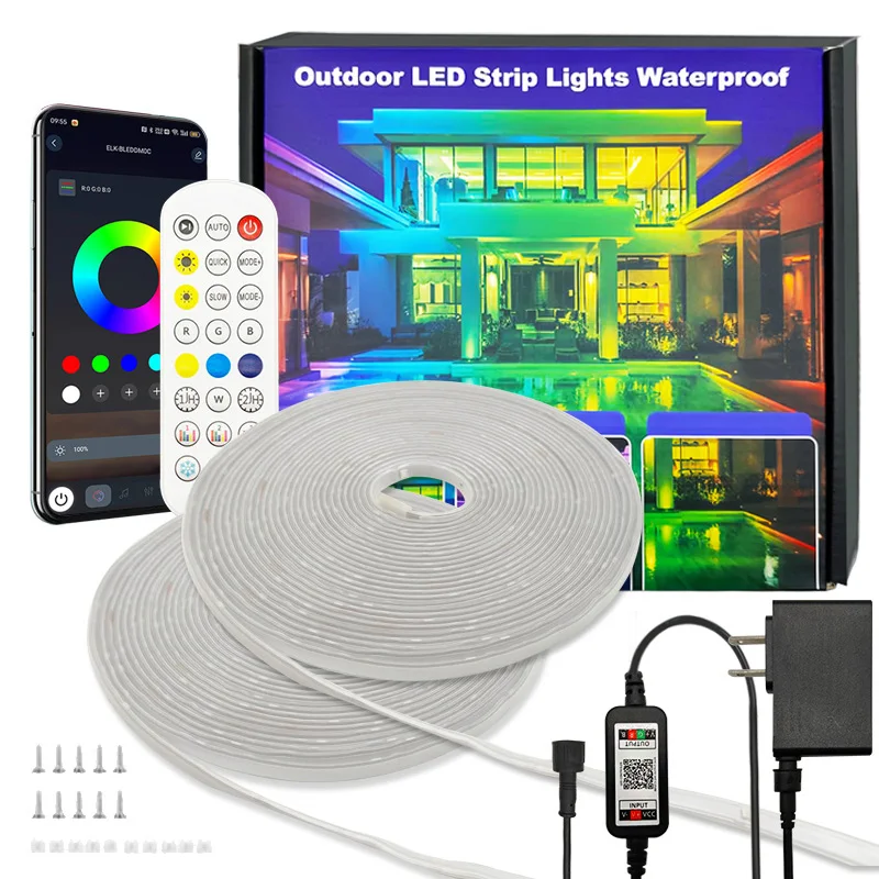 Outdoor LED Strip Lights IP68 Waterproof Bluetooth App RGB Led Rope Lights with Music Sync for Balcony Deck Roof Garden Pool