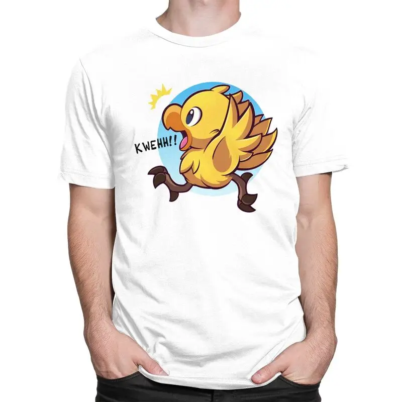 Chocobo Yellow Bird Adventure T Shirt Men Short Sleeve Pure Cotton T-shirt Casual Final Fantasy Science Game Tee Tops