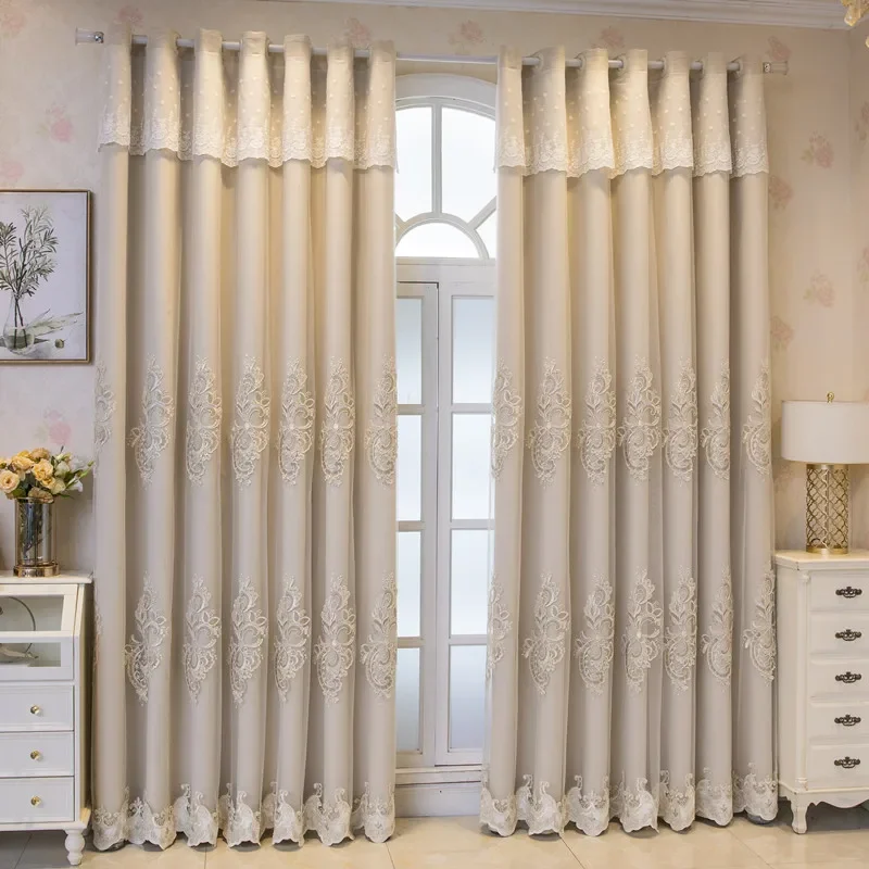 Milk tea color cloth yarn double layer lace living room bedroom dining room Curtains for Living dining room bedroom