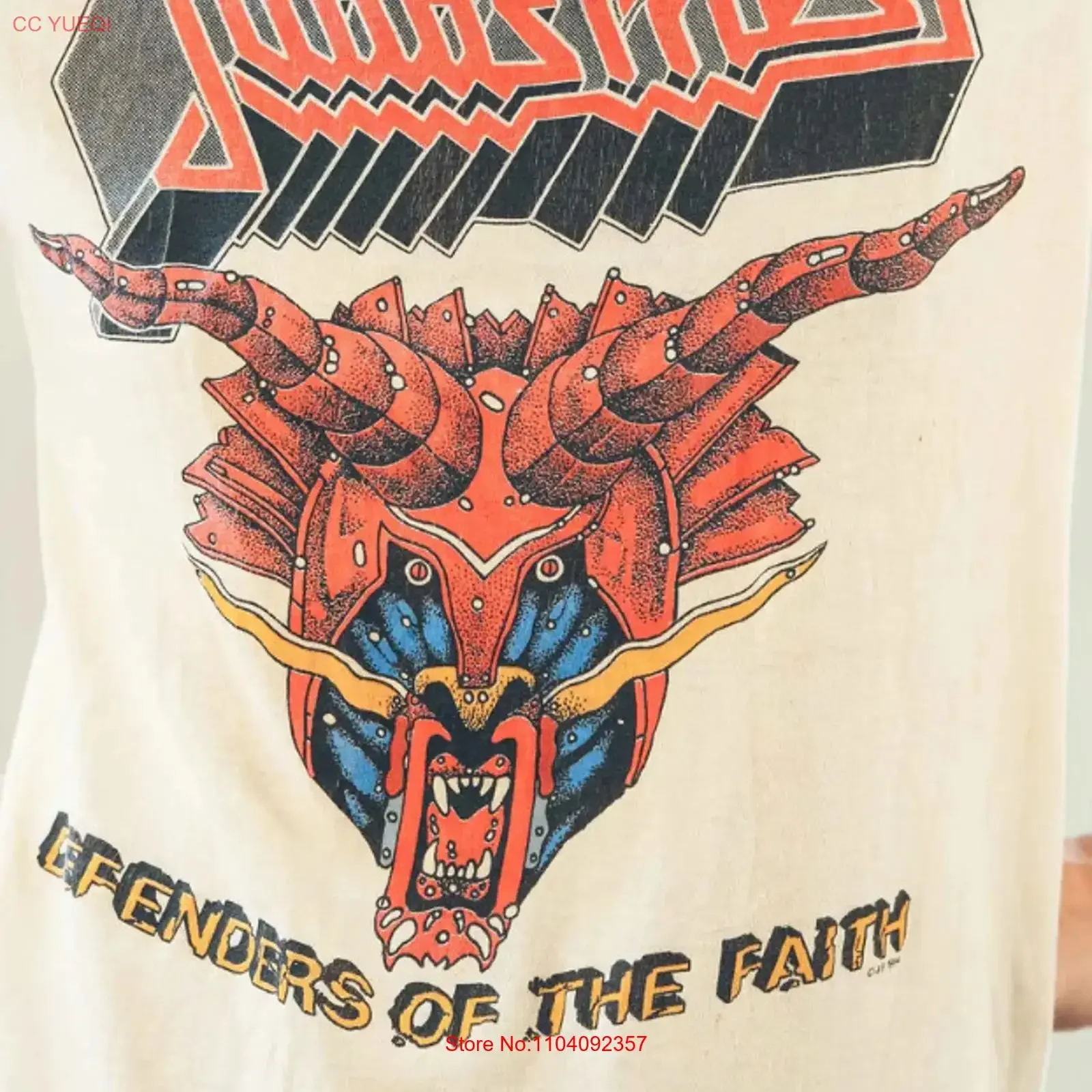 Vtg Judas Priest Rock Punk Tour short sleeve sand color retro shirt VK07571 vintage Washed Stylish fashion