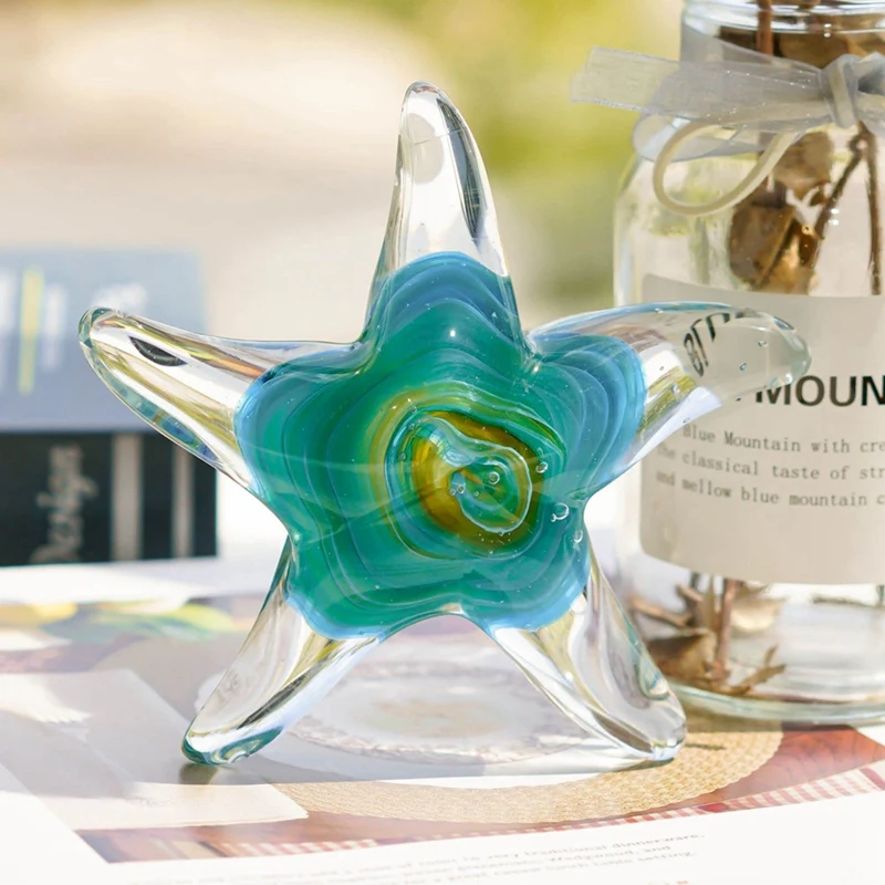 

Starfish ornaments Crystal Handmade Glass Blown Table Decor, Starfish Figurine, Collectible Ornament,Clear and Green