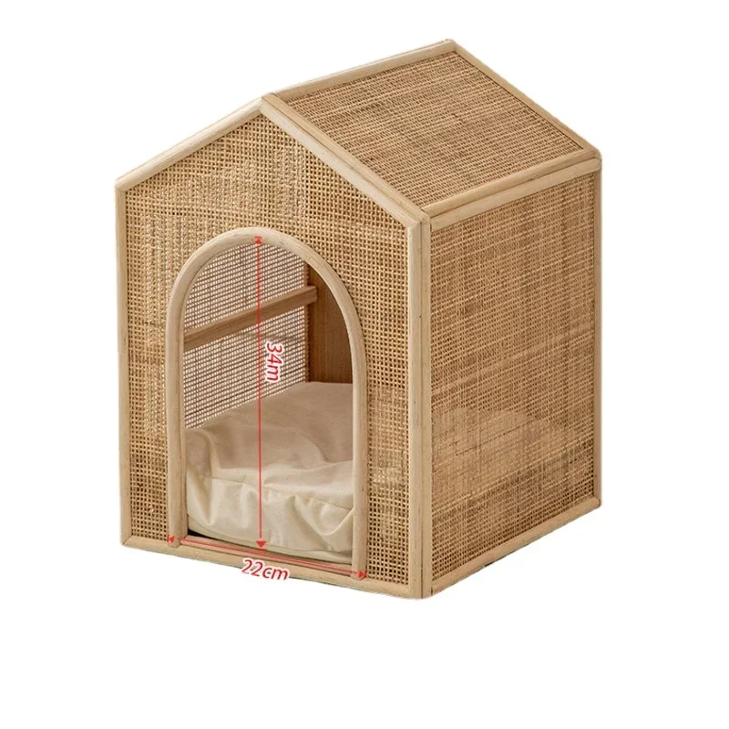 

Ins Cat Beds Japanese Rattan Woven Cat's House Hollowed Out Breathable Litter for Cat Four Seasons Universal Cat Supplies