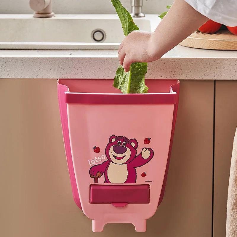 Disney Lotso Mickey Foldable Storage Bin Cartoon Anime Character Pattern Accessories Kitchen Cabinet Door Car Hanging Trash Bin