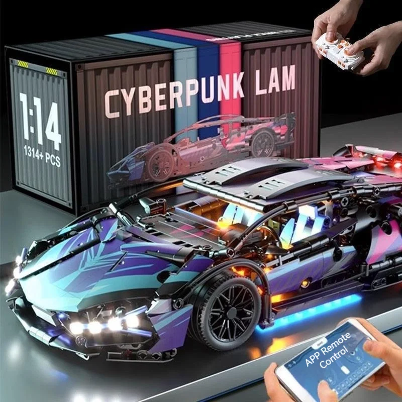 

2025 Новый киберпанк, строительный блок, спортивный автомобиль с дистанционным управлением, гоночный автомобиль для мальчиков, собранная игрушка, механическая модель спортивного автомобиля, орнамент