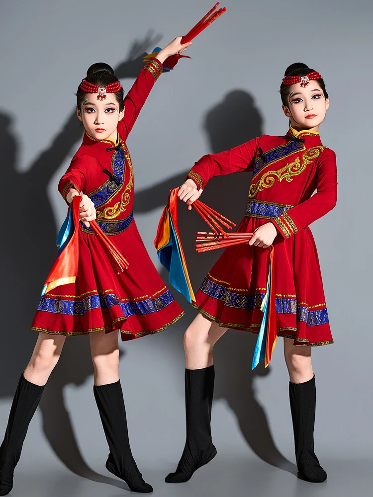 

New Children's Mongolian Dance Performance Costume Summer Dance Ethnic Clothing Fem Toddler Traditional National Robe