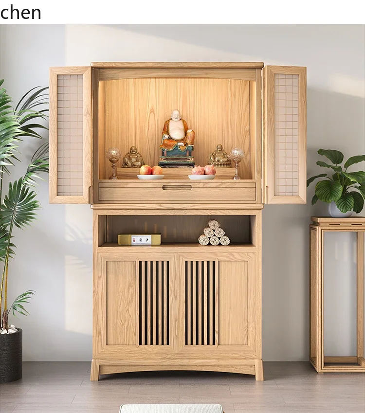HXL black walnut shrine offering table shrine household Bodhisattva cabinet with door God of Wealth cabinet