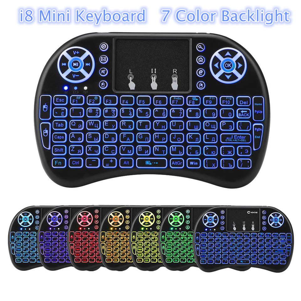 i8 Mini Keyboard 7 Color Backlit Remote Control 2.4G Receiver Wireless Air Mouse Keyboard For Android TV BOX Gamepad PC Laptop