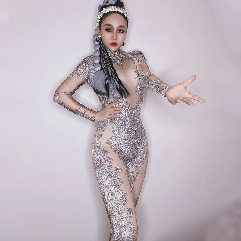 Nightclub Bar Dj Ds Jazz Dance Clothing Women Sexy Rhinestones Jumpsuit Carnival Party Outfits Gogo Costumes Rave Clothes