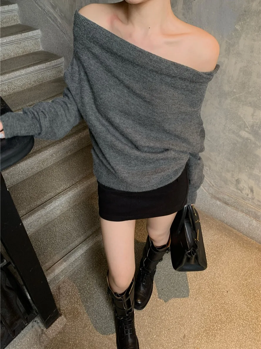 

ay Batwing Sve Вязаный свитер женский свободного покроя Long Sve oulder Bared Slouchy Sle Осень Зима Удобный трикотаж...