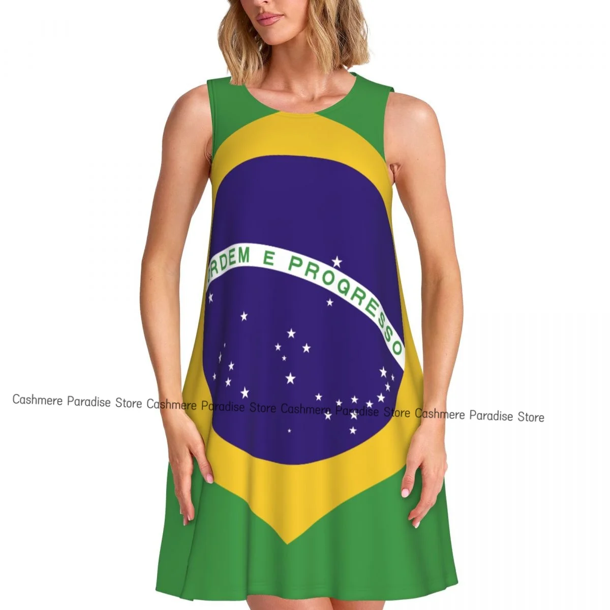 여성용 드레스 브라질 국기 여름 캐주얼 티셔츠 드레스 비치 커버업 탱크 드레스