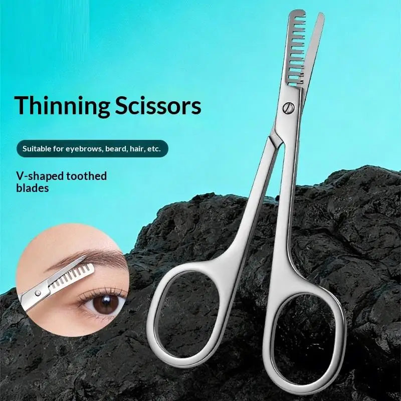 Stainless Steel 2 in 1 Eyebrow Trimmer Scissors with Comb 1Pcs Anti-slip Grooming Tool for Travel Beauty Use