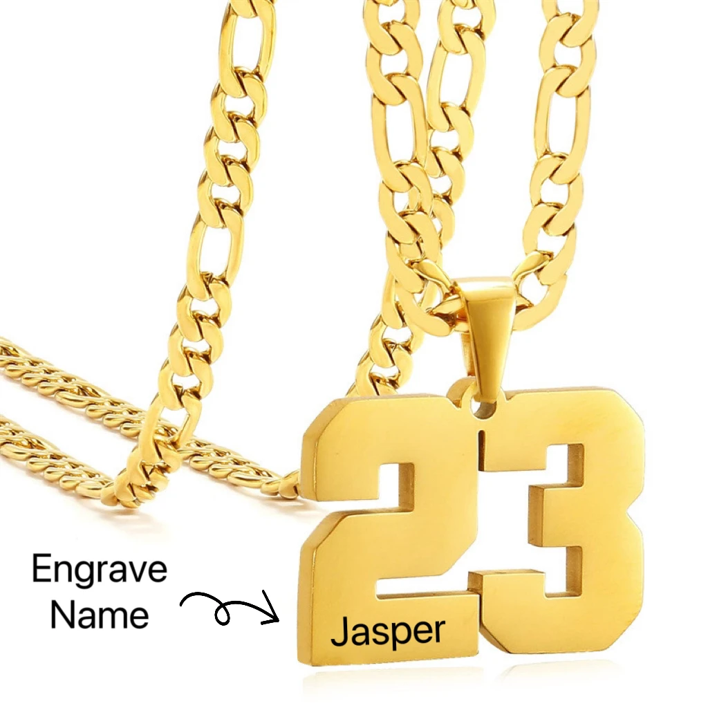 lateefah boys' necklace with engraved names, baseball and basketball players' numbers, children's gift 1 Hiphop waterproof custo