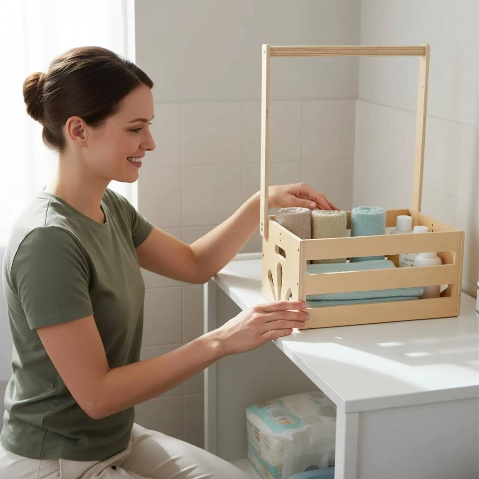Wooden Baby Clothes Organizer Portable Handle Baby Wardrobe Rack Natural Wood Accessible Display Design for Babies