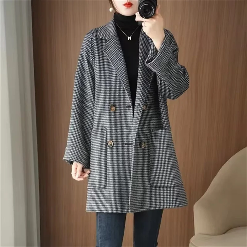 Autumn Winter Lady Medium Long Styles Woolen Jacket Female Fashion Wool Blend Coat Women Leisure Double Sided Cashmere Outwear