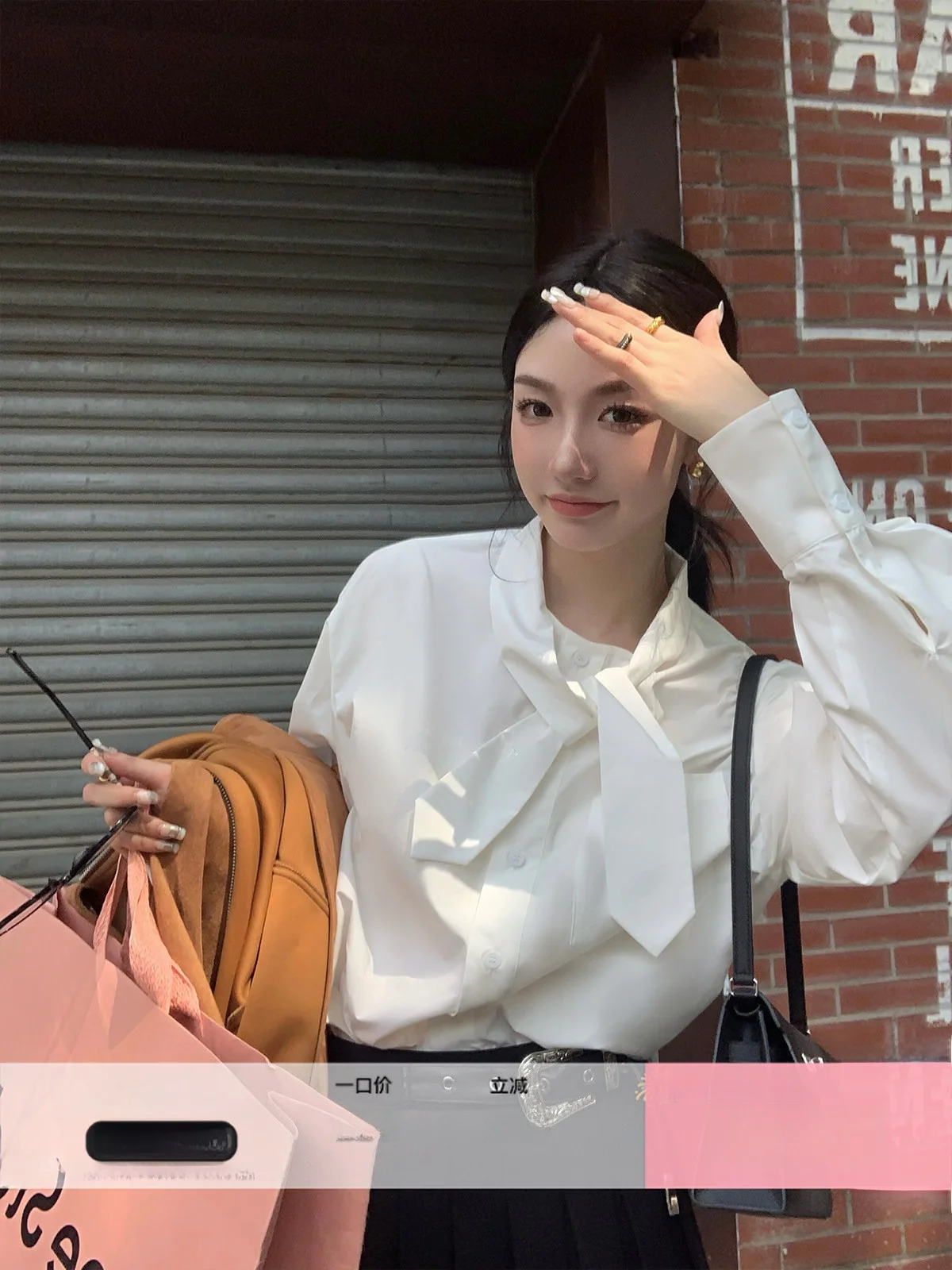 

Asymmetric Tie White irt Women's Autumn New Design Sensation Small ence Long Sve Top Cotton Pure Vintage Sle Commute
