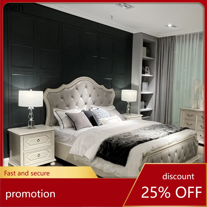 

HXL Vintage Solid Wood Bed Roman Column Bed Carved Bed Room Decoration