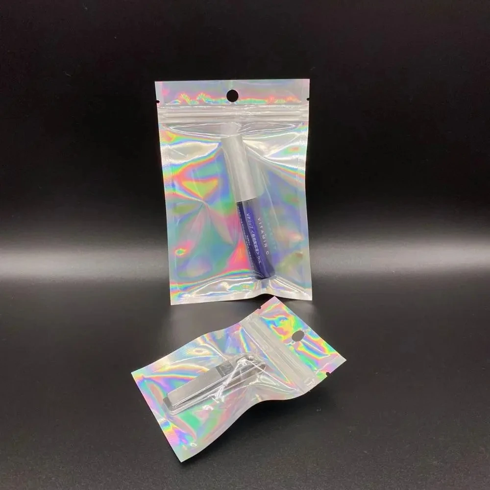 10 buah tas Laser Mylar holografik kantung anti bau dapat ditutup kembali kantong plastik tebal bening tas ritsleting untuk DIY kemasan perhiasan 6-20cm