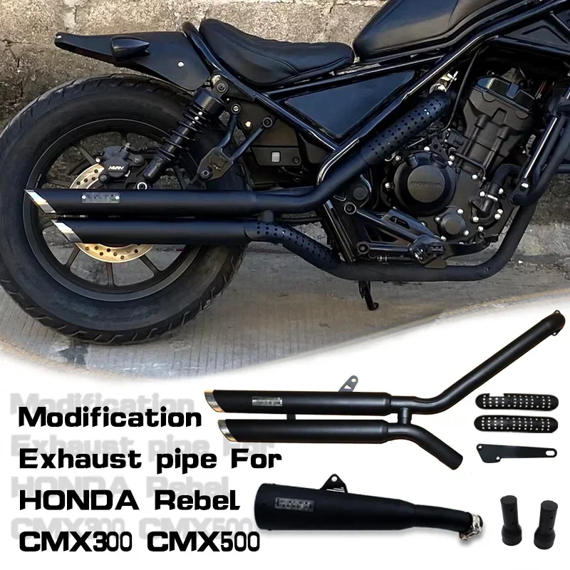 For Honda REBEL 300 500 CMX 300 500 CM300 CM500 2017 - 2022 Motorcycle Exhaust Escape Silencer Modify With Mid Link Pipe Muffler