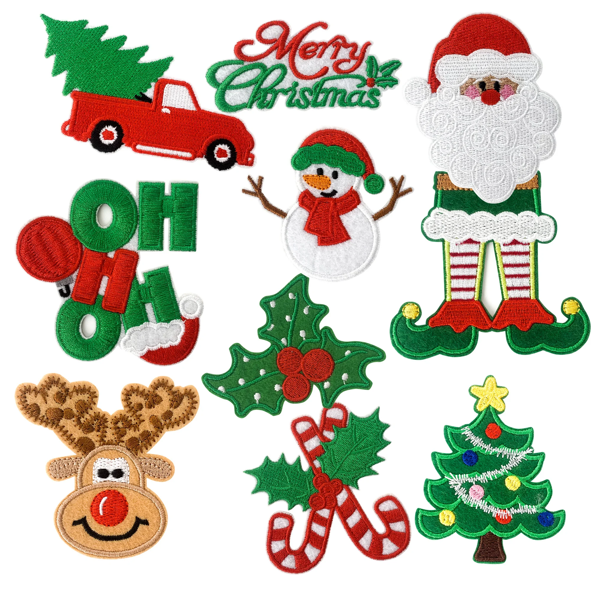 

10PCS Christmas Iron on Embroidered Patch Xmas Embroidered Appliques Santa Clause Patch OHOHOH Applique Deer Patch