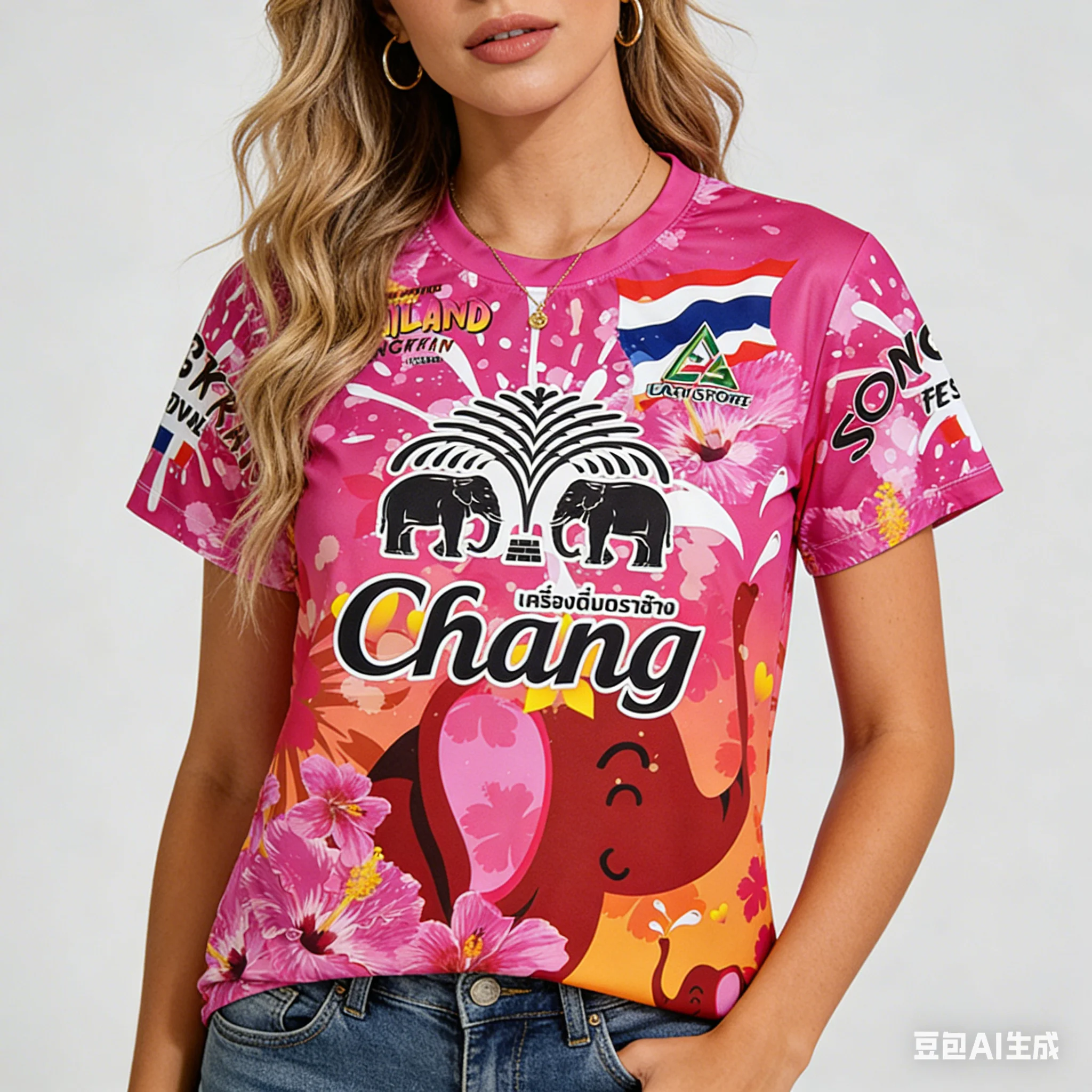 Camiseta del Festival Songkran de Tailandia para hombre, camiseta informal de manga corta con estampado de elefante Chang Beer, de secado rápido, para la celebración de Songkran
