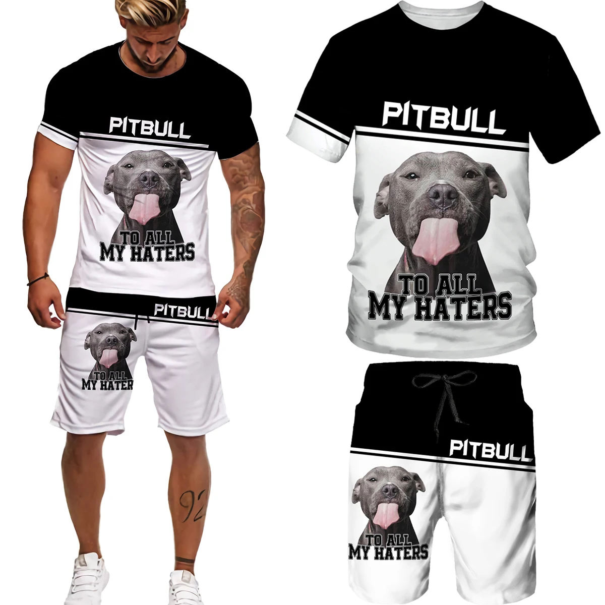 YUHA, Summer Pitbull Rottweiler Dog 3D Printed Men Funny T-shirt/Shorts/Suits Men\'s Tracksuit Set  Graphic Tees Short Pants Outw