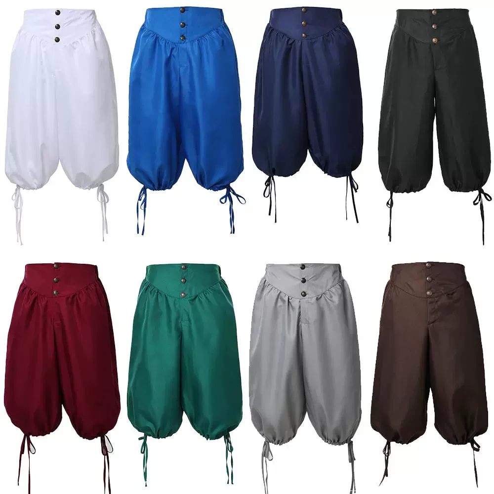 

Men's Pirate Pants Breeches Back Tie Shorts Renaissance Medieval Viking Trousers Halloween Cosplay Stage Performance Costume