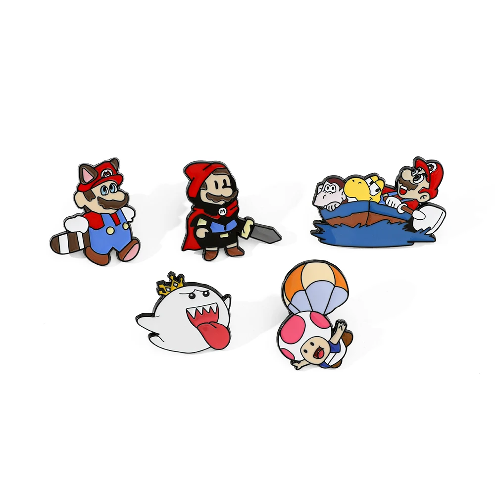 5 Pcs Creative Games SuperMario Metal Brooch Cute Toad Enamel Lapel Backpack Clothing Drop Oil Pin Jewelry Accessories Gift