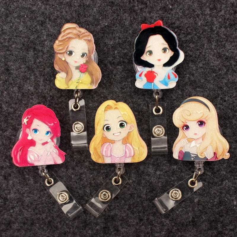 Large Size Princess Badge Reel Nurse Workers Enfermera ID Holder Girl Boy Retractable Name Card Holder Accessory