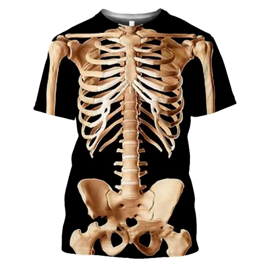 Male Skeleton Internal Organs 3D Print T Shirt Men Human Structure Diagram Summer Short Sleeve T-shirt Funny Tops Tee Clothes