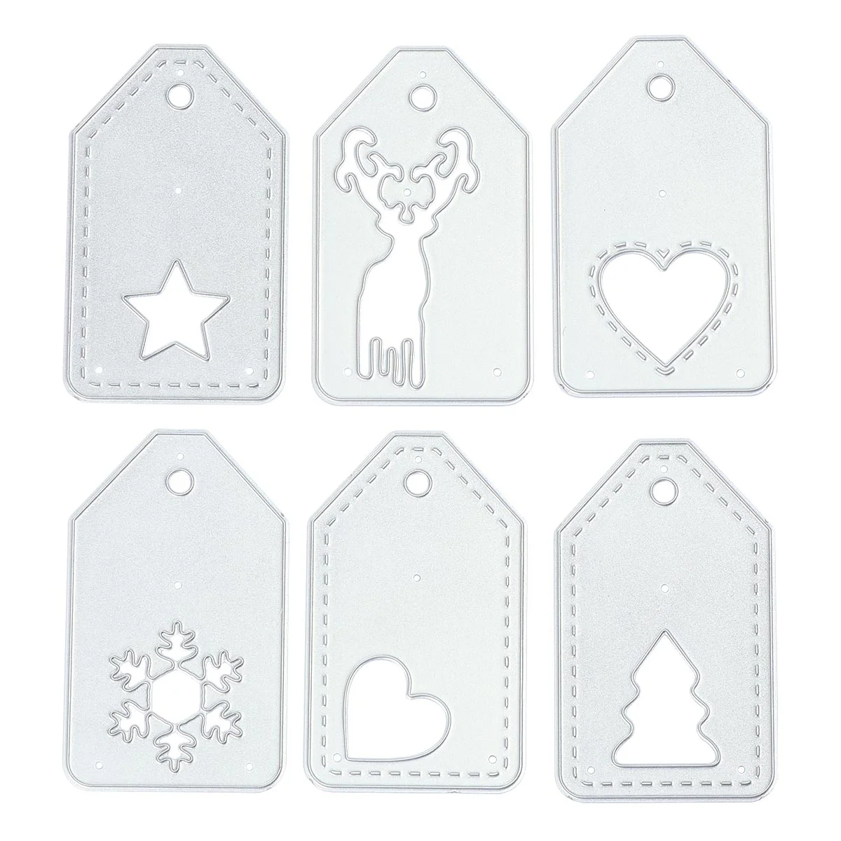 

6 PCS/Set Christmas Tag Die Cutting Dies Metal Stencil Embossing Silver Bookmark Child