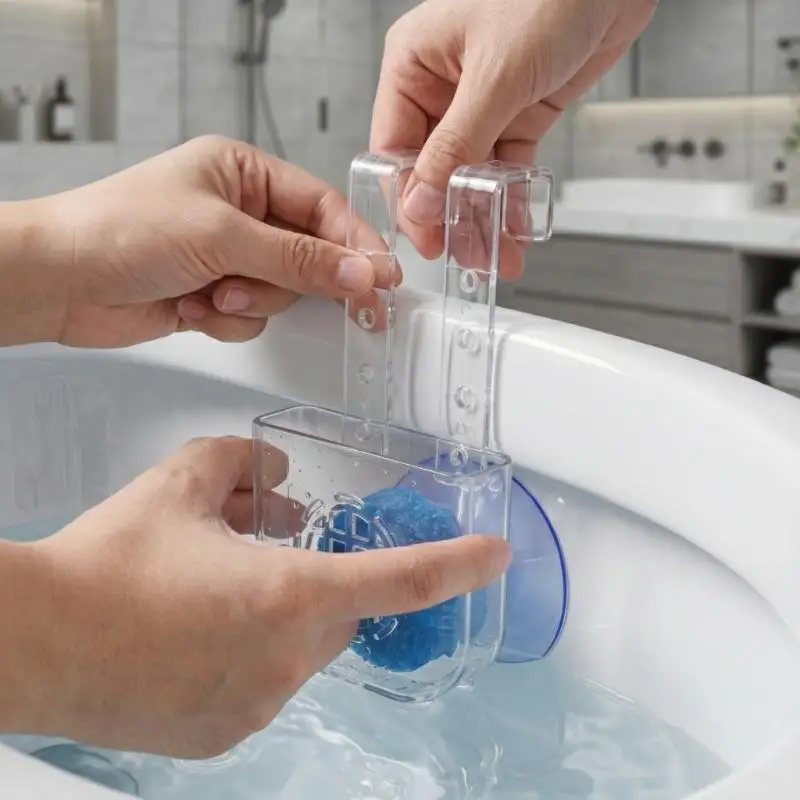Mildew Resistant Silicone Toilet Bowl Cleaner Hanger Adjustable Toilet Tank Tablet Holder for Home Bathroom