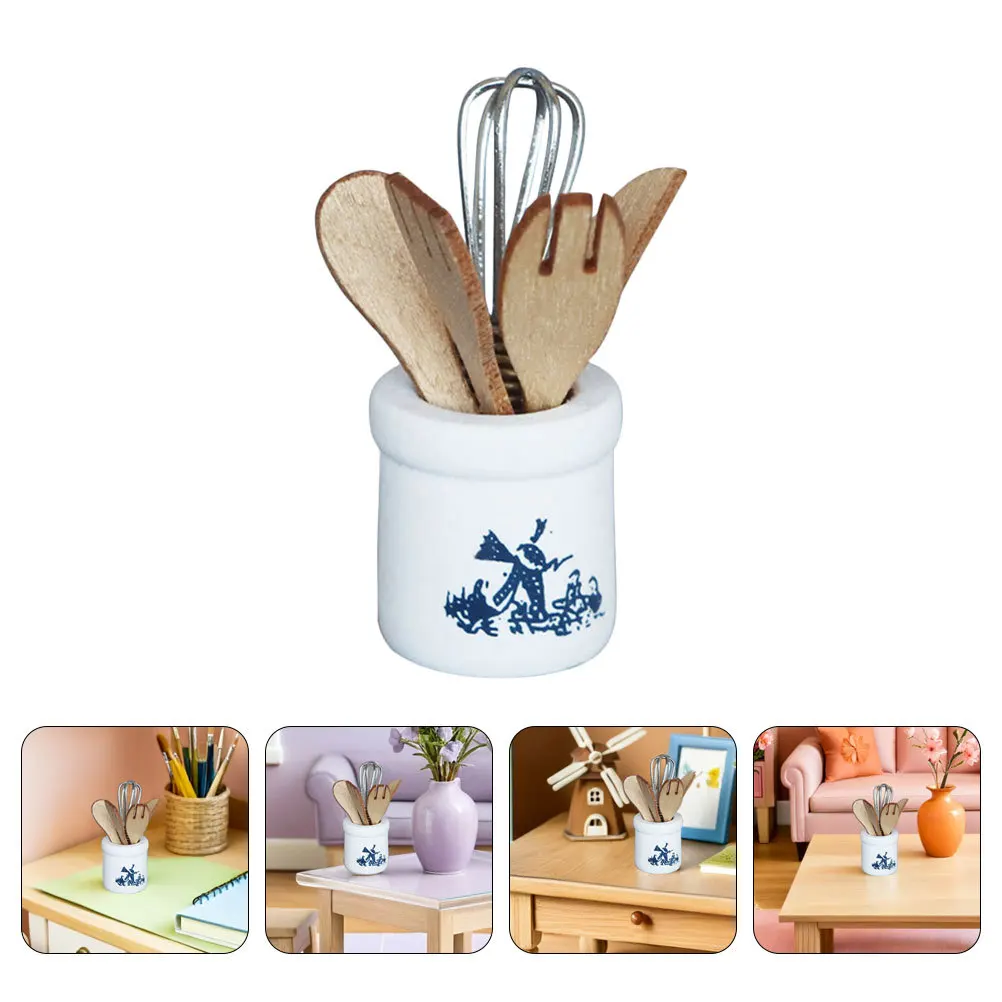 

2Sets Miniature Kitchenware Kitchen Utensils Bucket White Realistic Cooking Tools Pretend Play Kitchen Accessories Micro Scene