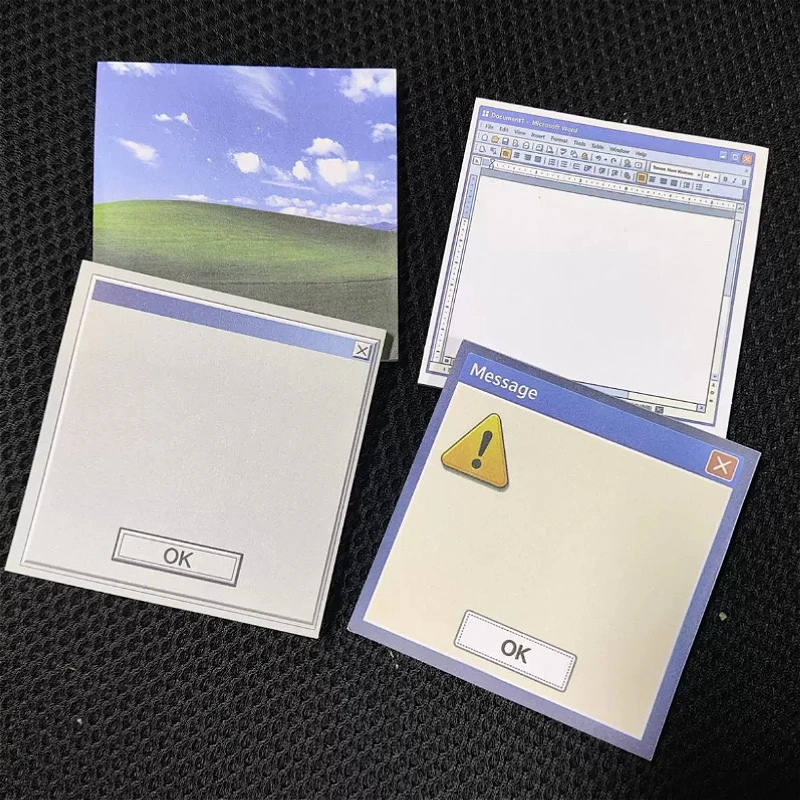 Set of 4 Pcs Vintage Y2K Computer‑Window Sticky Notes, 50 Sheets Per Pad, Self‑Adhesive Creative DIY Memo Notepads