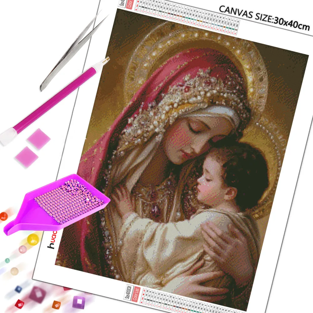 Huacan New Arrivals Diamond Painting Holy Mother Kids Diamond Mosaic Portrait Religion Complete Kit Home Decoration