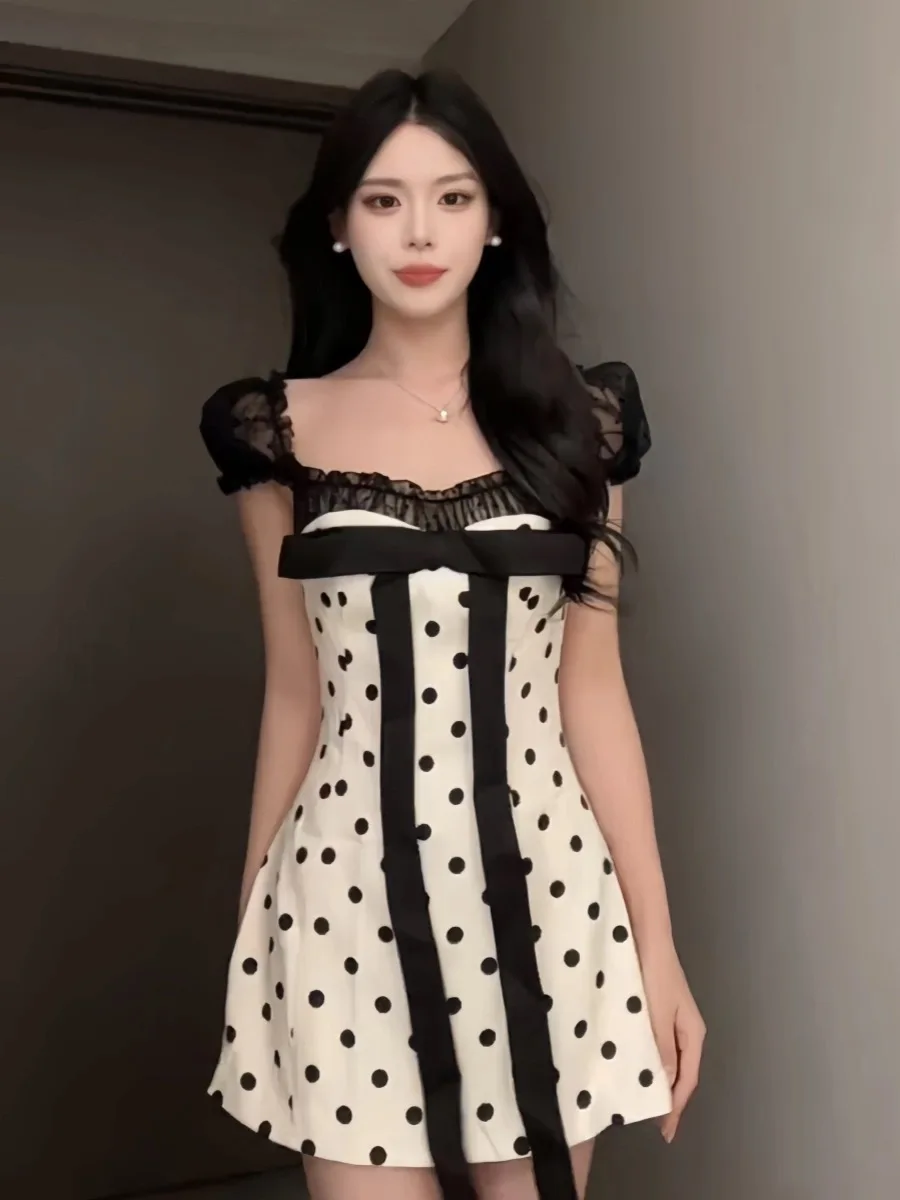 플러스 사이즈 여름 물방울 무늬 메 스플라이스 드 섹시 패셔너블 여성용 오트 스커트 하이 웨이스트 A라인 드 출퇴근 스타일