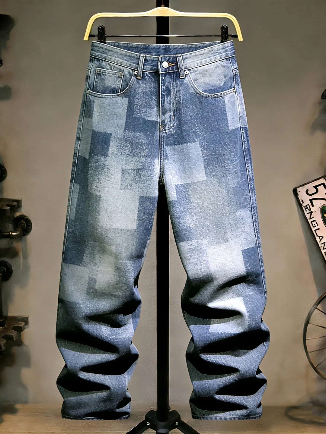 

American High Street Color Blo Men's Jeans Faionable Waed Loose Straight Leg Long Pants Youth Trendy Versatile Casual P...