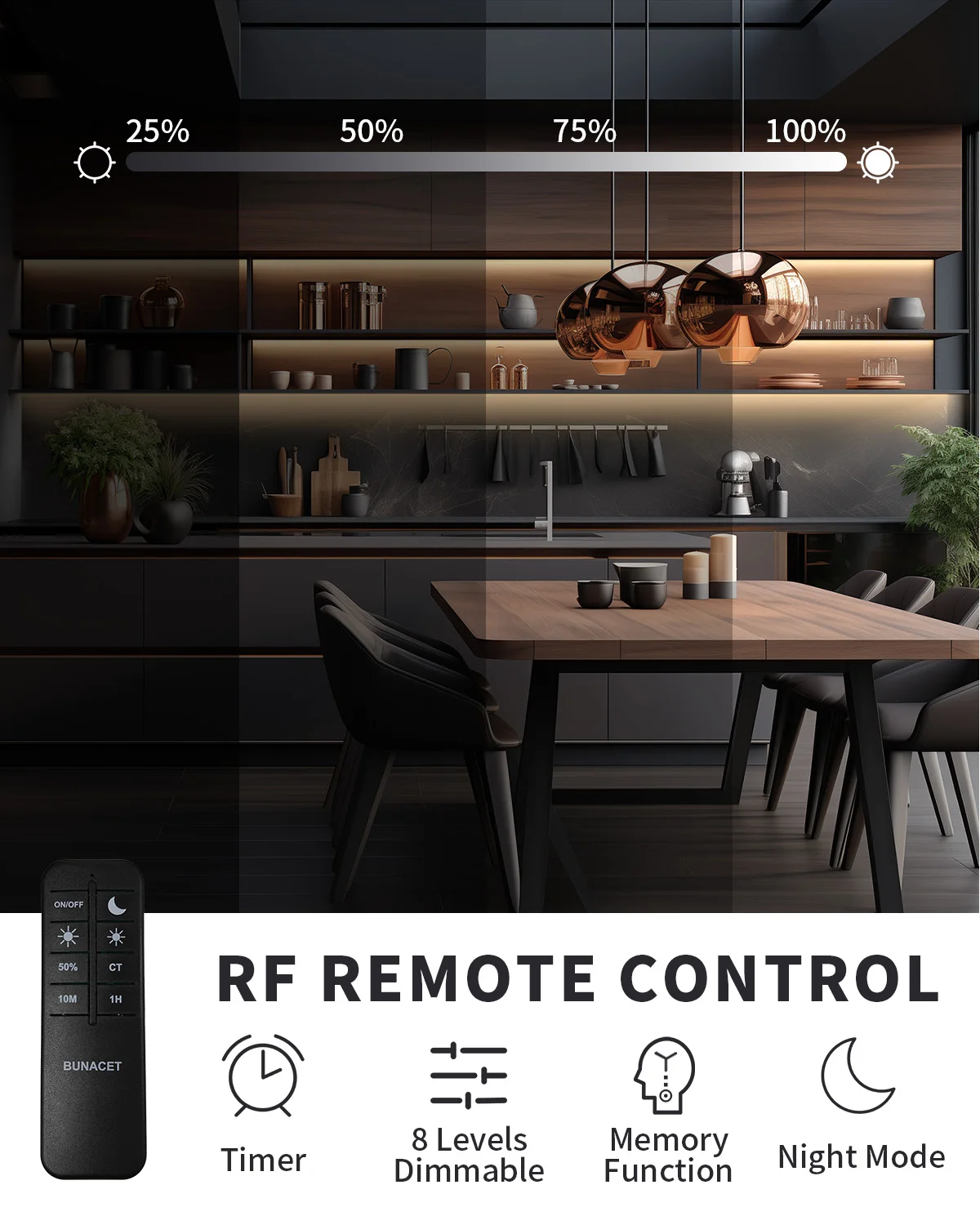 Lampu Strip LED COB 80 Kaki/24M 24V 12M/Roll Putih Hangat Dapat Diredupkan 3000K Lumen Tinggi CRI 90 + dengan Lampu LED Jarak Jauh RF untuk Dapur